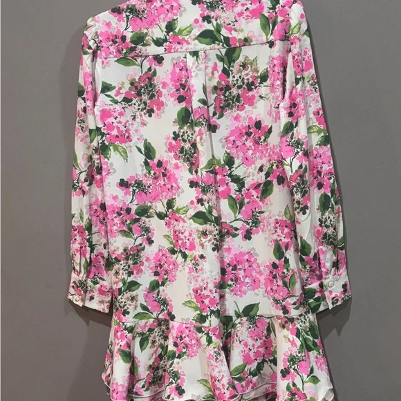 Tuckernuck Callahan Shirtdress Small Pink Hydrangea Ruffle Hem Floral - Small - Picture 8 of 9